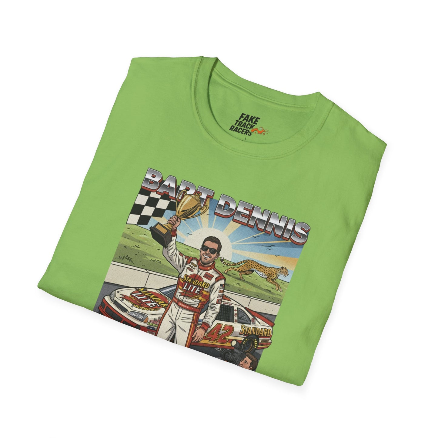 Vintage Style 90s Racing Tee Shirt BART DENNIS Cheetah Fake Track Racers