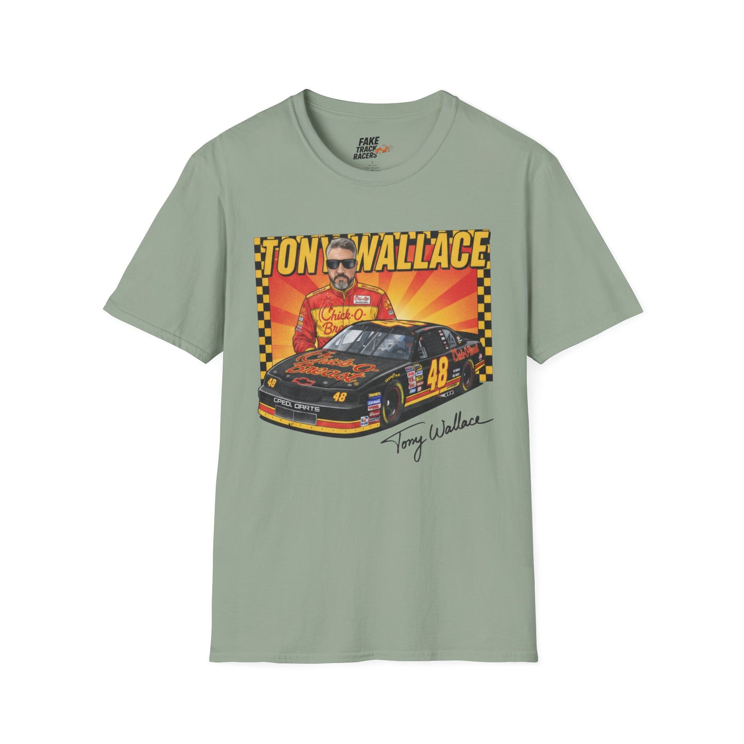 Vintage Style 90s Racing Tee Shirt TONY WALLACE Chick Fake Track Racers
