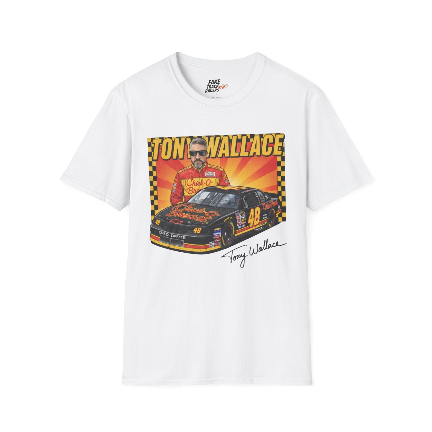 Vintage Style 90s Racing Tee Shirt TONY WALLACE Chick Fake Track Racers