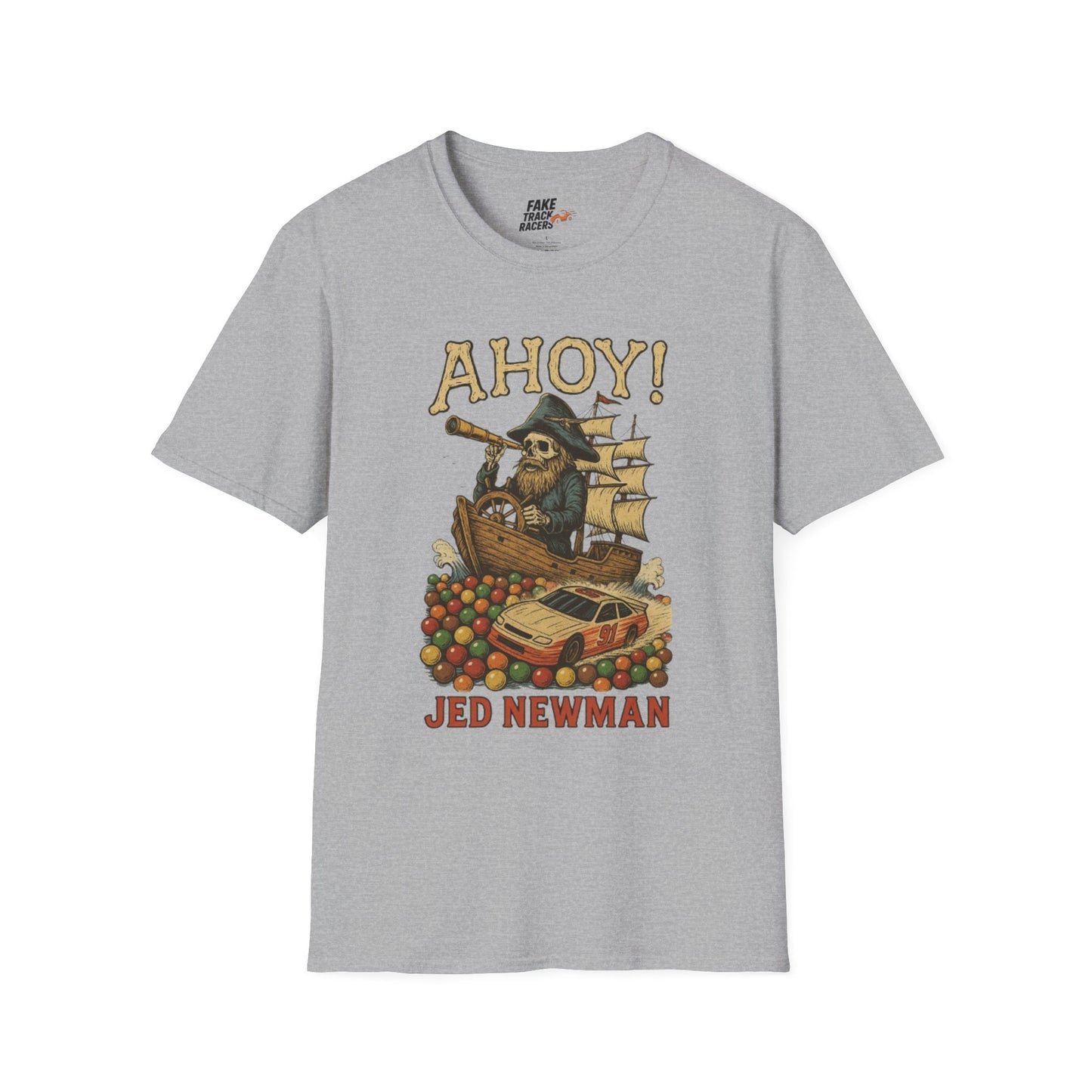 Vintage Style 90s Racing Tee JED NEWMAN Pirate Fake Track Racers
