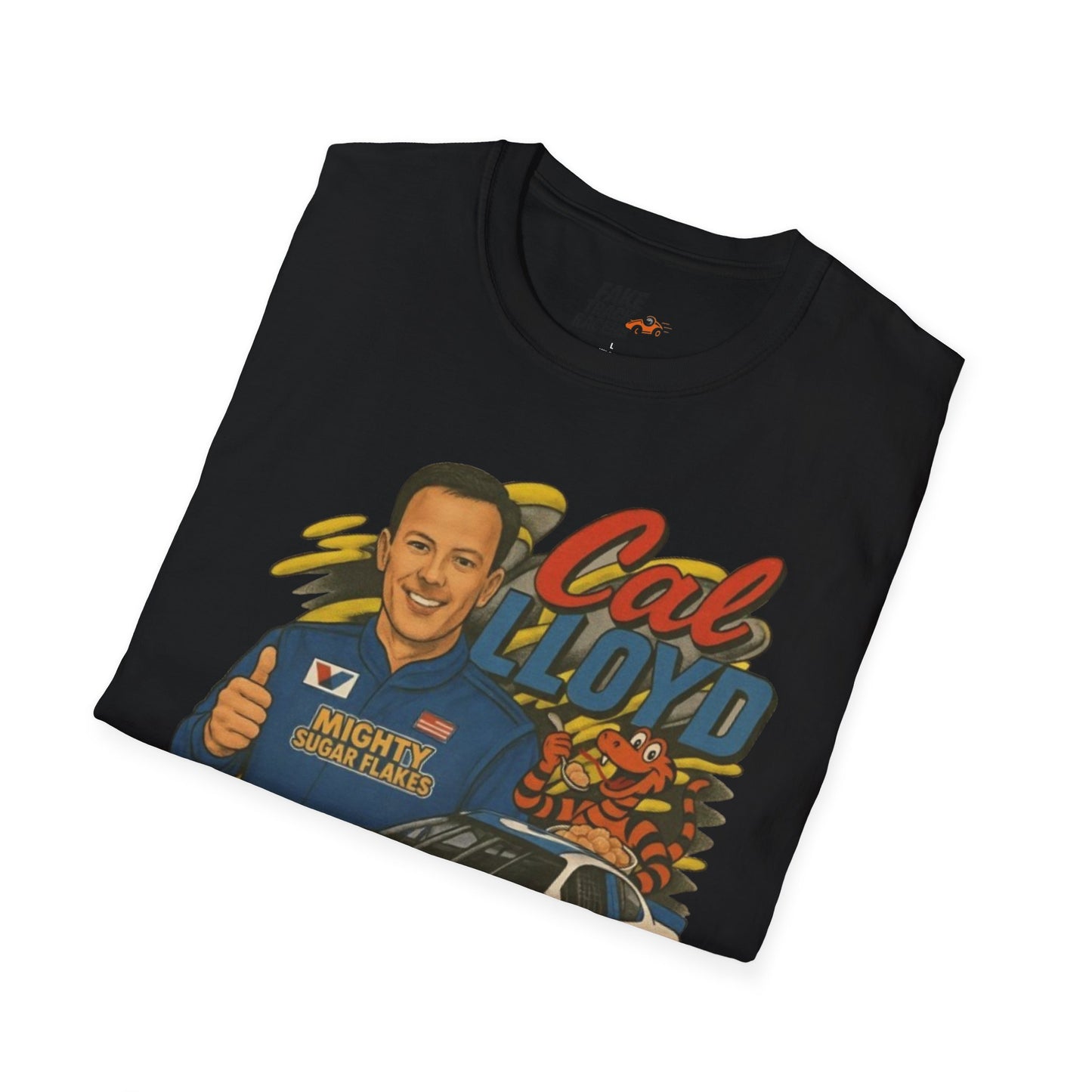 Vintage Style 90s Racing Tee Shirt CAL LLOYD Flakes Fake Track Racers