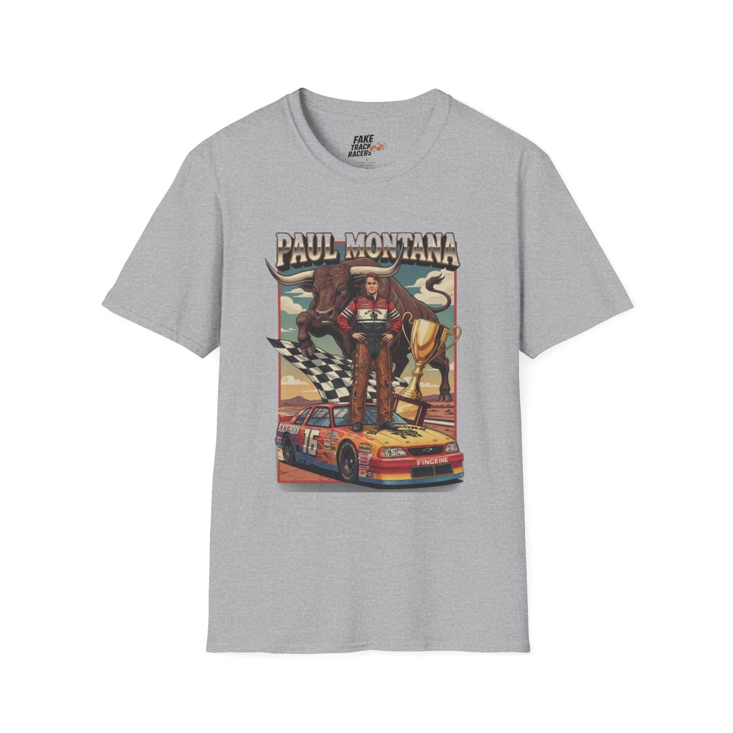 Vintage Style 90s Racing Tee Shirt PAUL MONTANA Bull Fake Track Racers