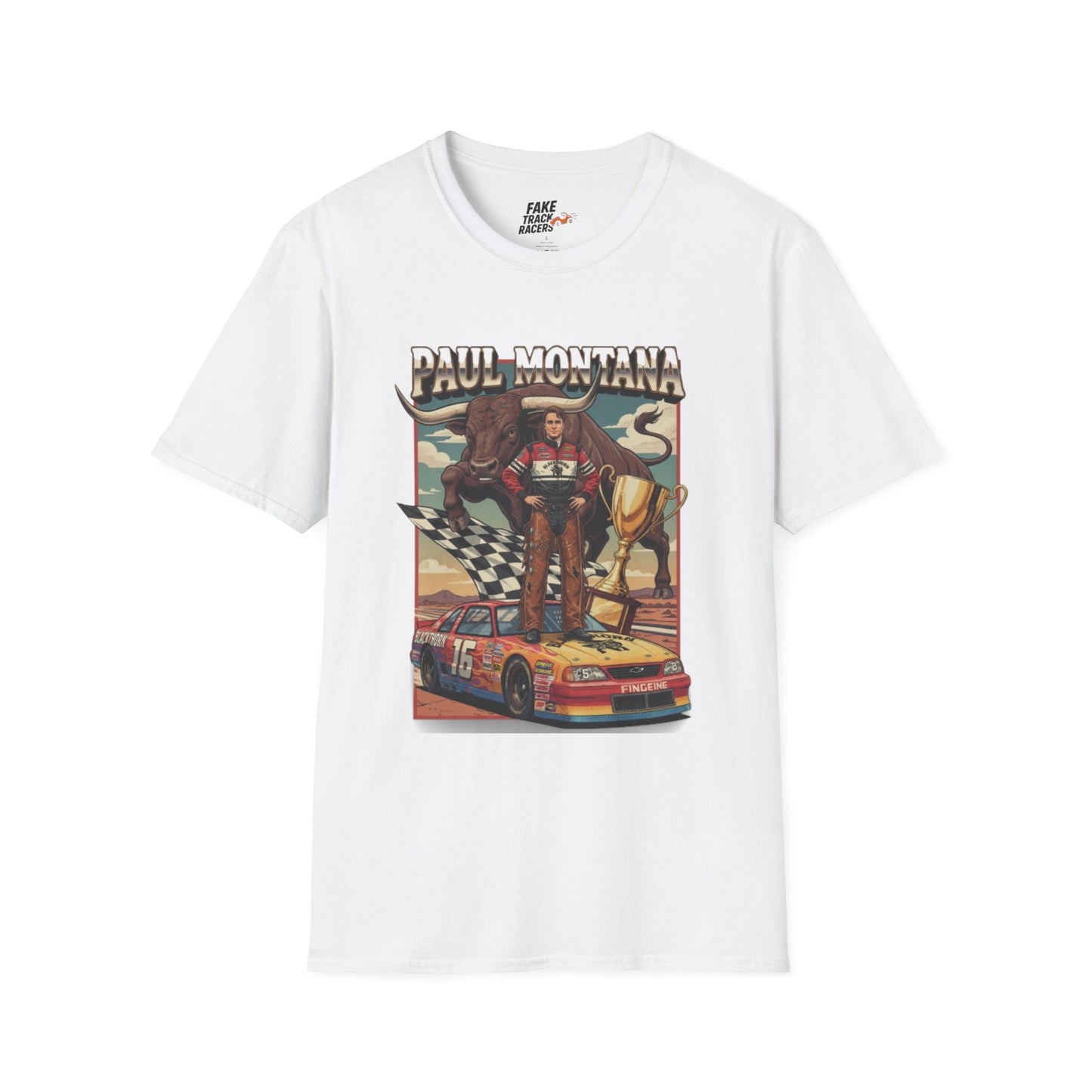 Vintage Style 90s Racing Tee Shirt PAUL MONTANA Bull Fake Track Racers