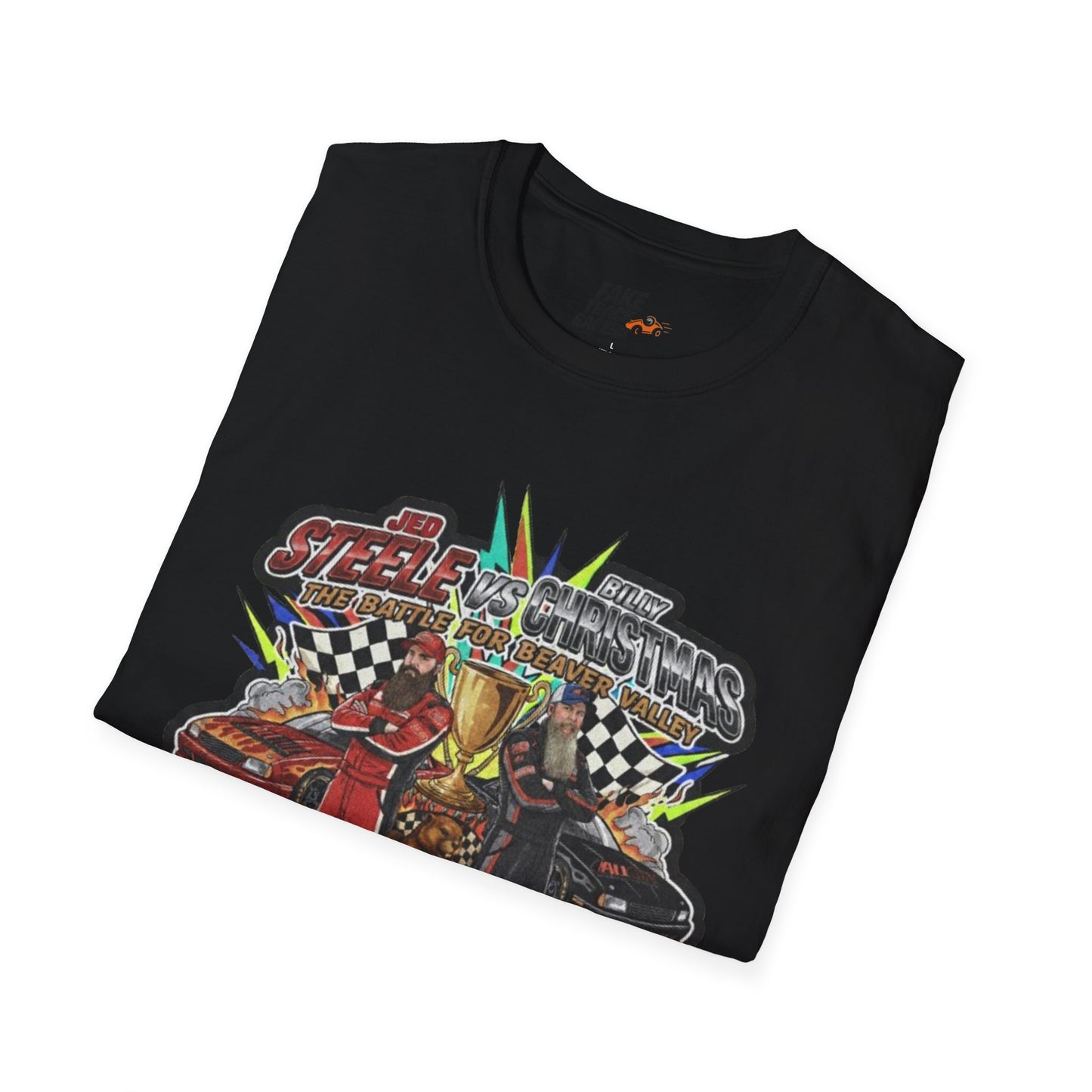 Vintage Style 90s Racing Tee Shirt STEELE VS CHRISTMAS Friendly Fire Fake Track Racers