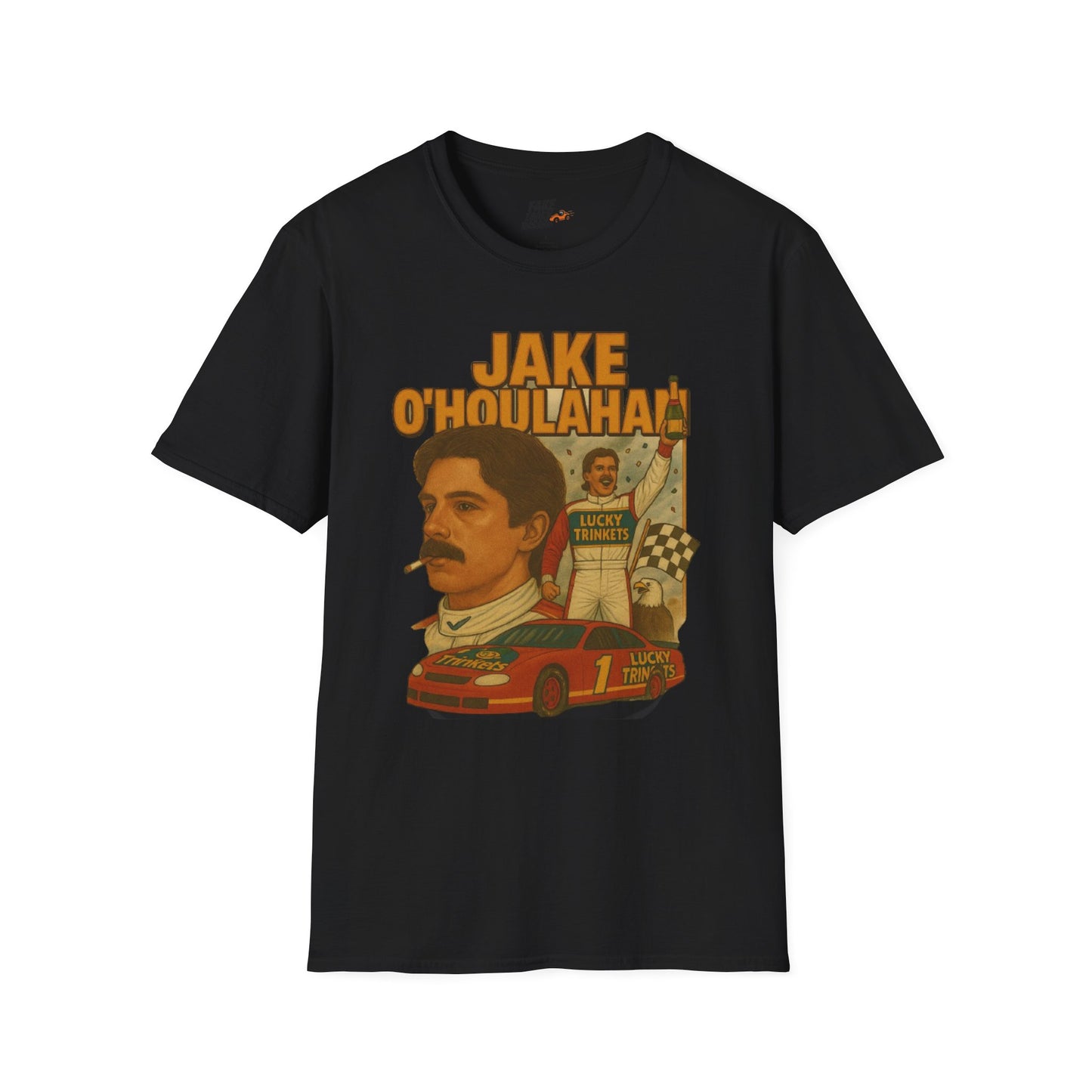 Vintage Style 90s Racing Tee Shirt JAKE OHOULAHAN Lucky Trinkets Fake Track Racers