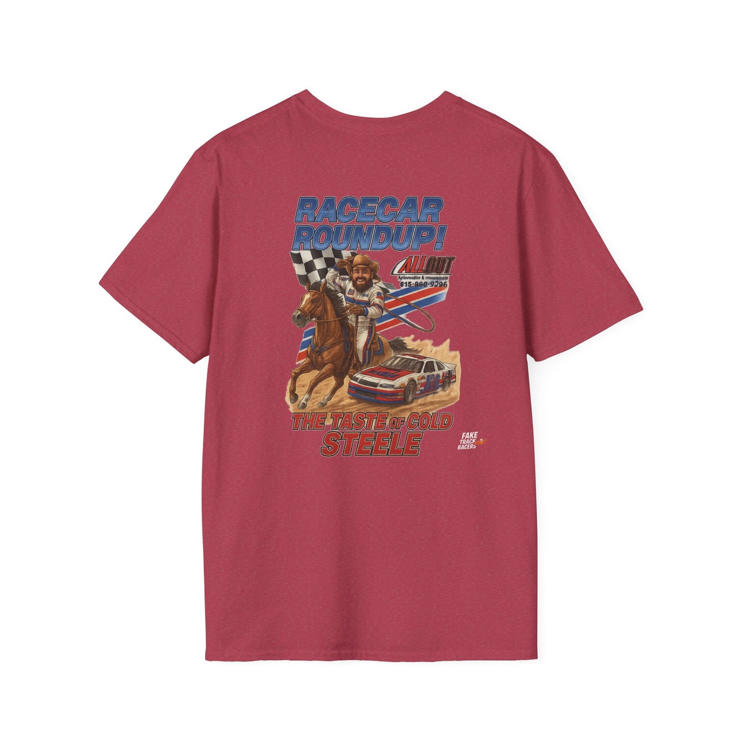 Vintage Style 90s Racing Tee Shirt JED STEELE AllOut Fake Track Racers