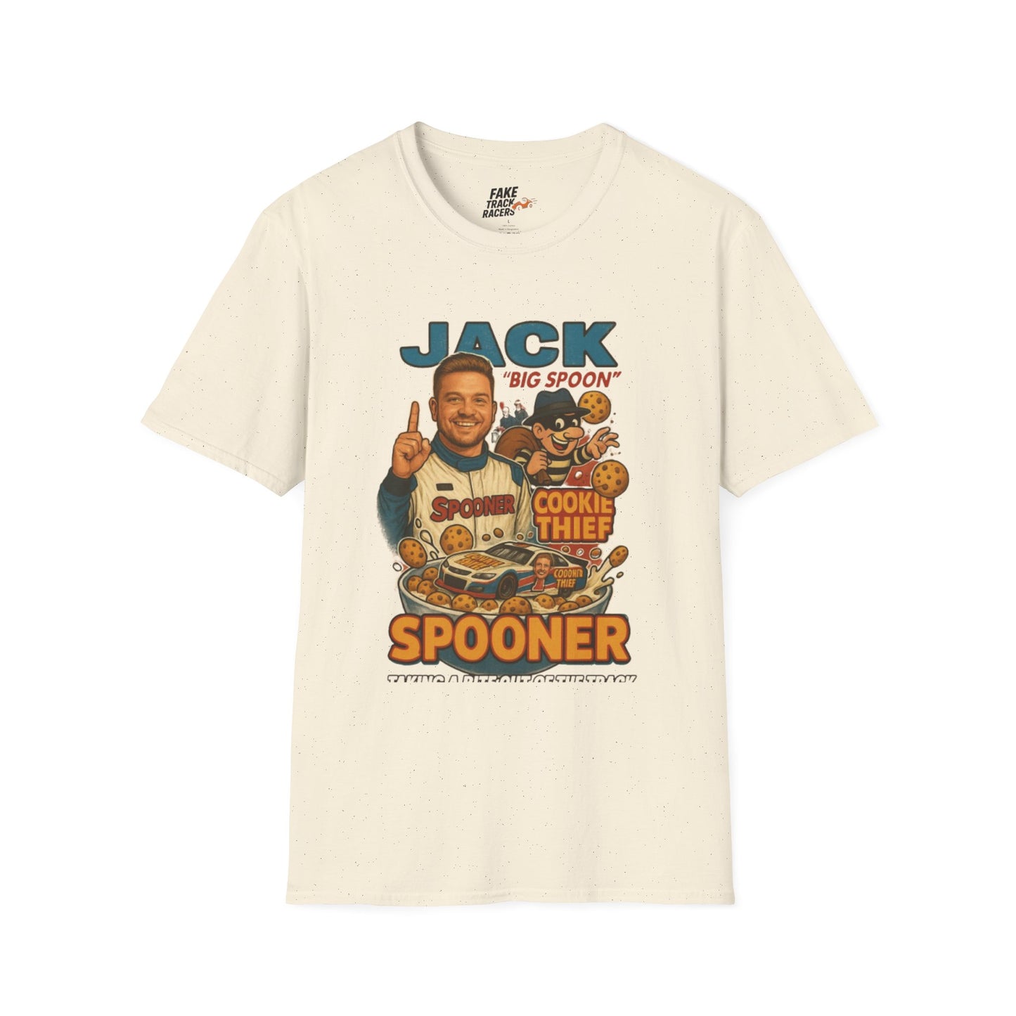 Vintage Style 90s Racing Tee Shirt JACK SPOONER Cookie Thief Fake Track Racers
