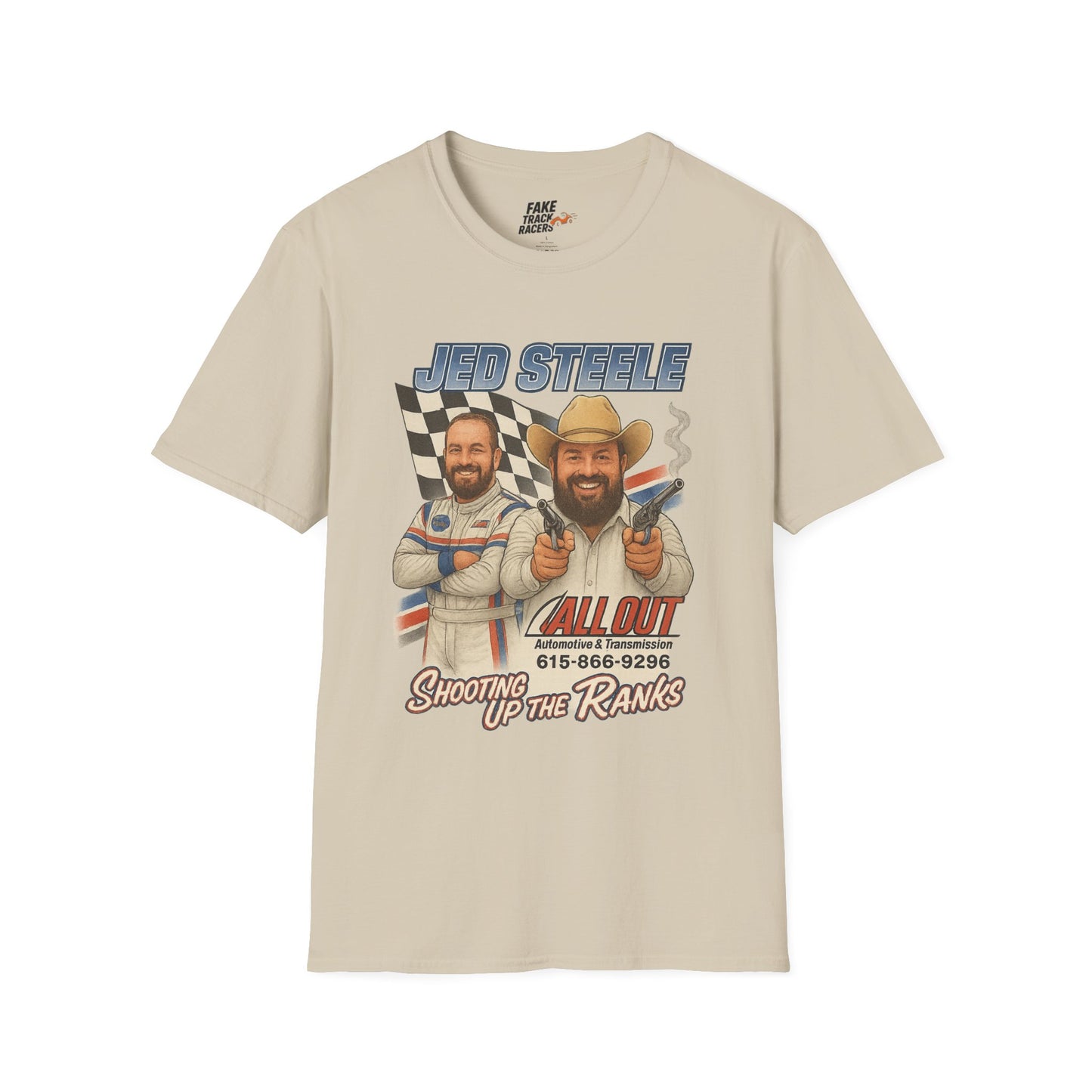 Vintage Style 90s Racing Tee Shirt JED STEELE AllOut Fake Track Racers