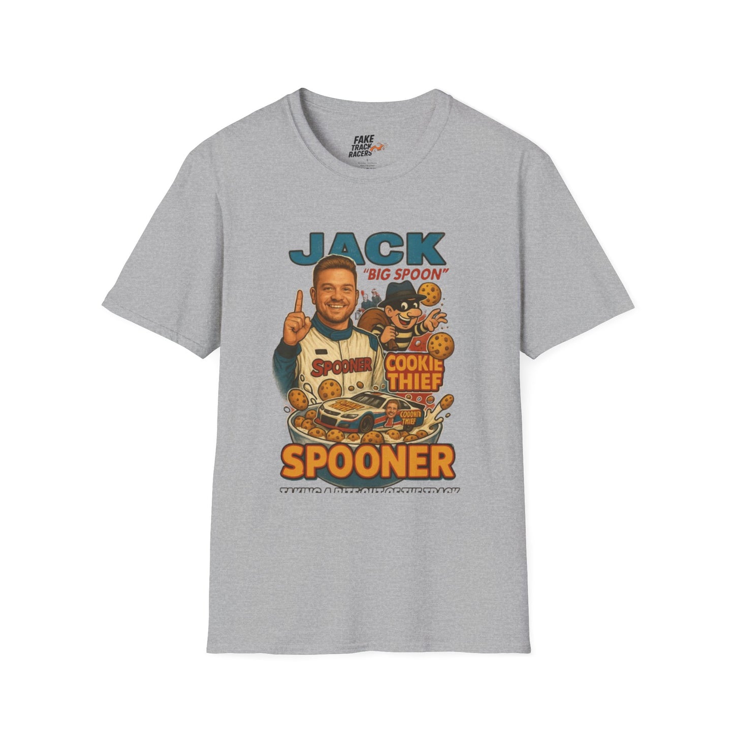 Vintage Style 90s Racing Tee Shirt JACK SPOONER Cookie Thief Fake Track Racers